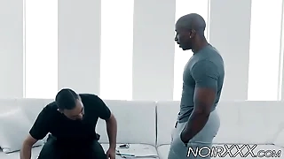 Muscular black gay ass destroys hunky lanate white stud